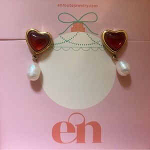 Carnelian Stone Pearl Earrings